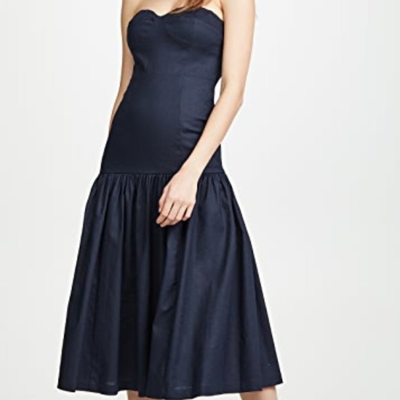 Veronica Beard Dresses & Skirts - Veronica Beard Fiore Navy Blue Strapless Linen Dress Size 6 New with Tag $495